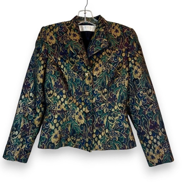 • Vintage Tapestry Jacket Metallic Brocade Peplum Gold Purple Size 4 • - Picture 1 of 11